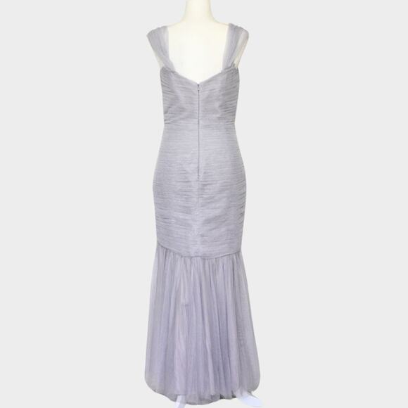 AMSALE Pleated Tulle Mermaid Gown Gray Color Size 10 - Picture 3 of 8